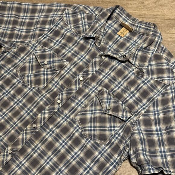 Roebuck & Co Mens XL Blue Gray Plaid Western Pearl Snap Shirt 100% Cotton - Picture 4 of 11